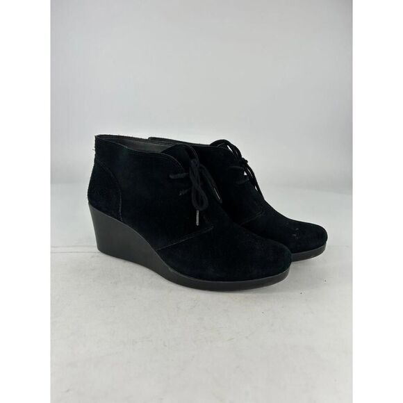 CROCS Leigh Black Suede Wedge Shootie US 8.5 Ladies Ankle Boot Booties Shoes - Picture 3 of 15